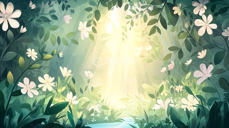 高清大图下载【趣麦麦图】阳光穿过树林的童话场景