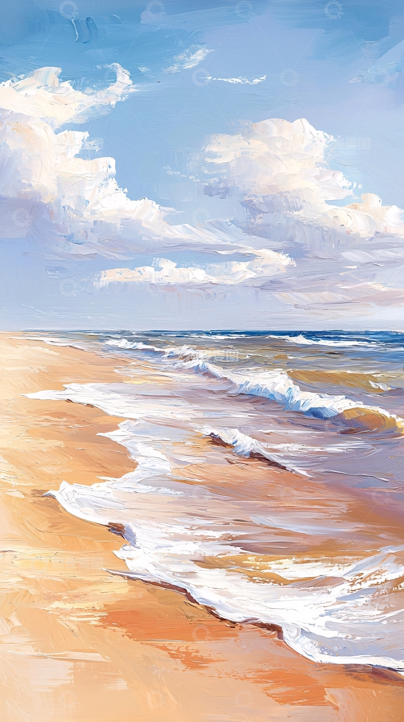 高清大图下载【趣麦麦图】水彩海滩高清图片