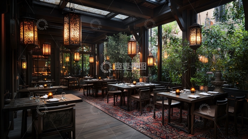 高清大图下载【趣麦麦图】室内庭院餐厅