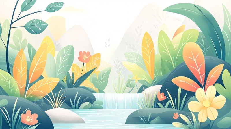 高清大图下载【趣麦麦图】清新植物小溪背景