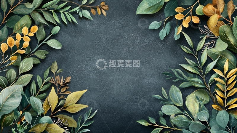 高清大图下载【趣麦麦图】绿叶环绕的深色背景