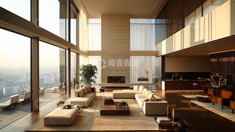 高清大图下载【趣麦麦图】豪华落地窗客厅