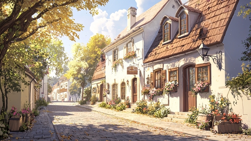 高清大图下载【趣麦麦图】秋日阳光下的宁静小镇