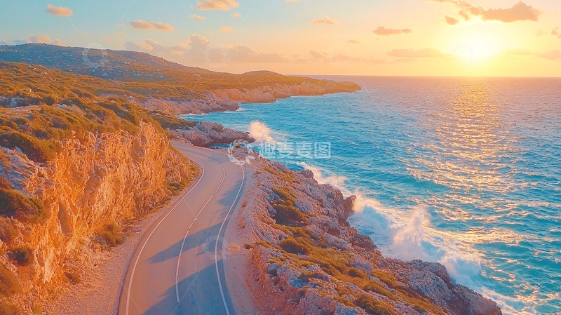 高清大图下载【趣麦麦图】壮丽海岸线日落美景