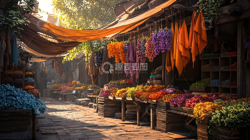 高清大图下载【趣麦麦图】热闹的集市街景