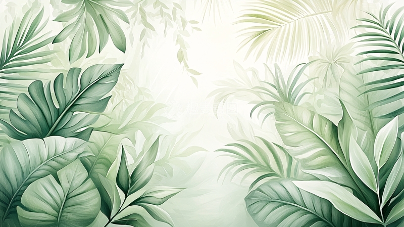 高清大图下载【趣麦麦图】淡绿色热带植物背景