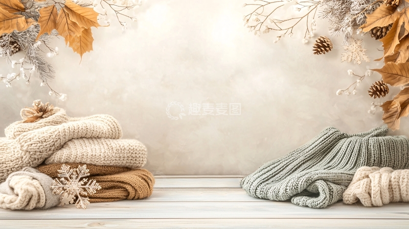 高清大图下载【趣麦麦图】针织品与秋叶的静物
