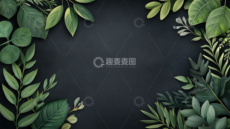 高清大图下载【趣麦麦图】绿色植物环绕黑背景