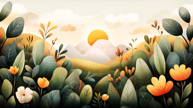 高清大图下载【趣麦麦图】唯美田园风光插画