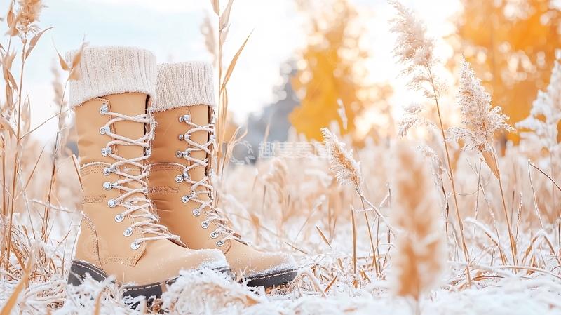 高清大图下载【趣麦麦图】米色长靴置于芦苇丛中