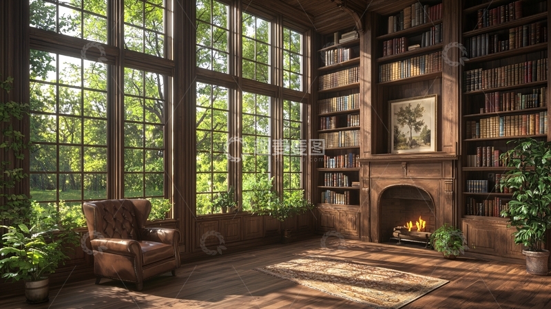 高清大图下载【趣麦麦图】阳光洒进森林书房