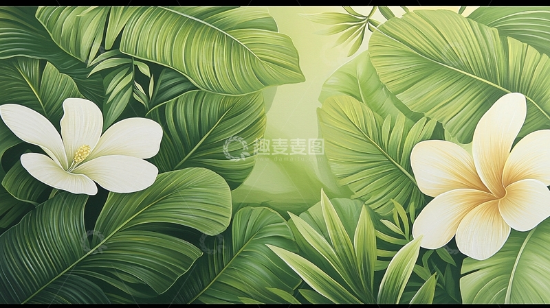 高清大图下载【趣麦麦图】热带植物和花卉清新背景