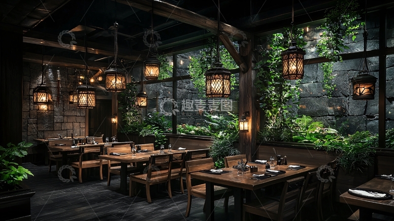 高清大图下载【趣麦麦图】复古绿植餐厅