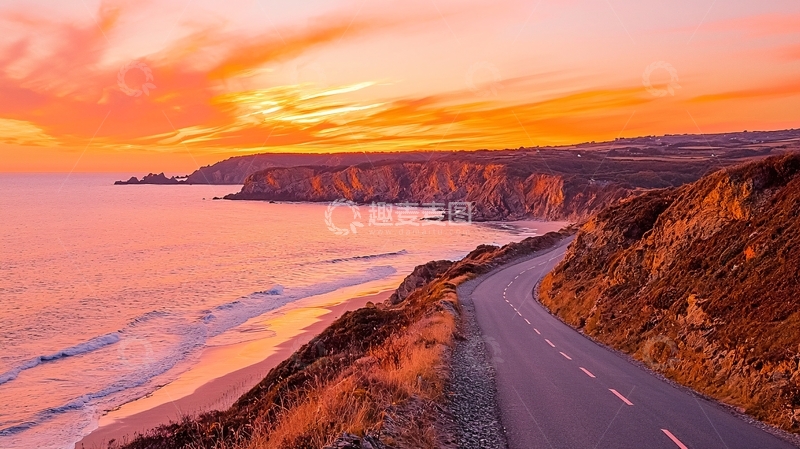 高清大图下载【趣麦麦图】壮丽的海岸线日落美景