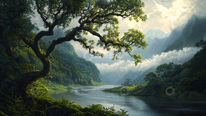 高清大图下载【趣麦麦图】郁郁葱葱的河流山谷