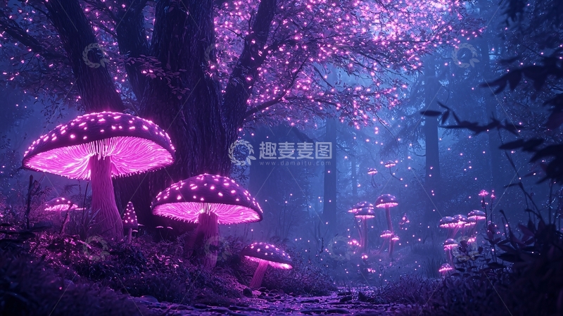 高清大图下载【趣麦麦图】紫色梦幻森林夜景