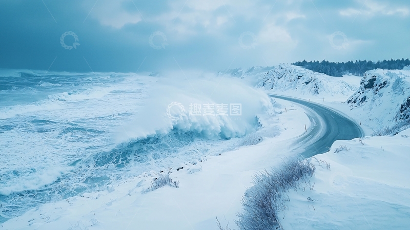 高清大图下载【趣麦麦图】冰雪覆盖的海岸公路