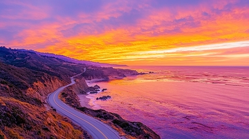 海边公路的日落美景