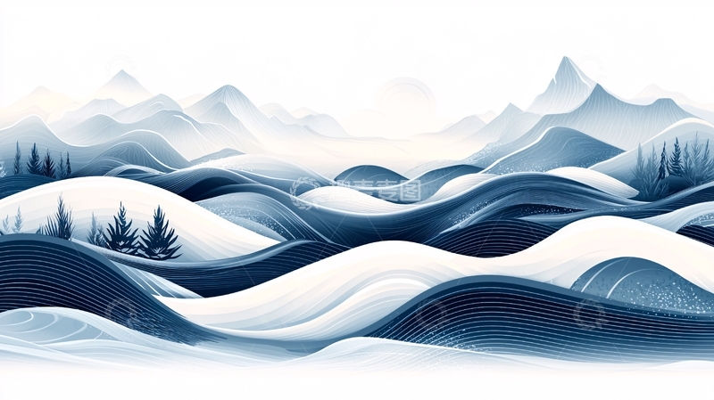 高清大图下载【趣麦麦图】水墨风格雪山意境图