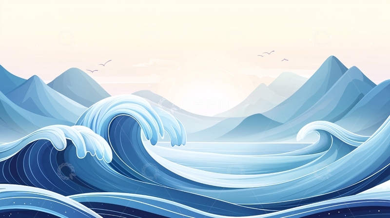 高清大图下载【趣麦麦图】波涛汹涌的山水画