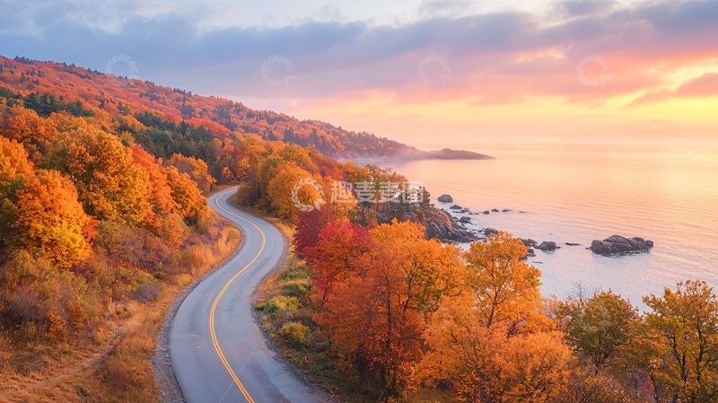 高清大图下载【趣麦麦图】秋日海岸公路风景