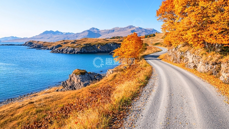 高清大图下载【趣麦麦图】秋季湖边公路美景