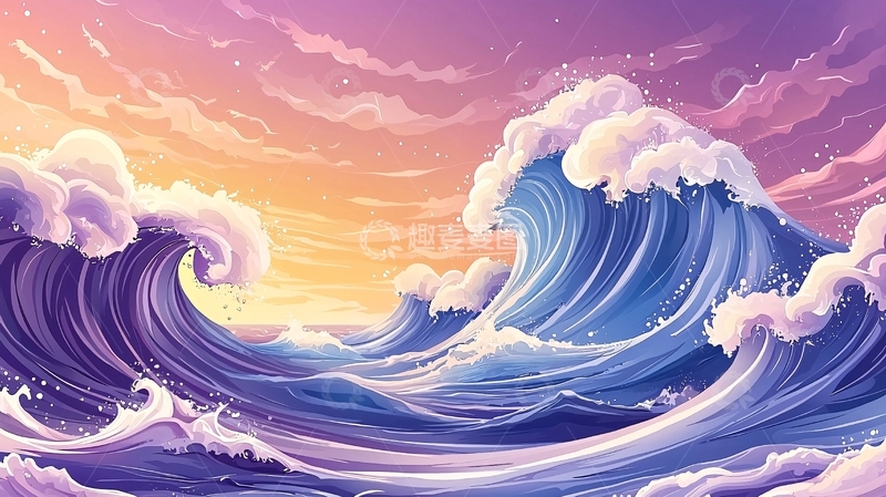 高清大图下载【趣麦麦图】波涛汹涌的卡通海洋