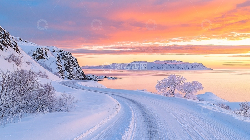 高清大图下载【趣麦麦图】雪山公路日出