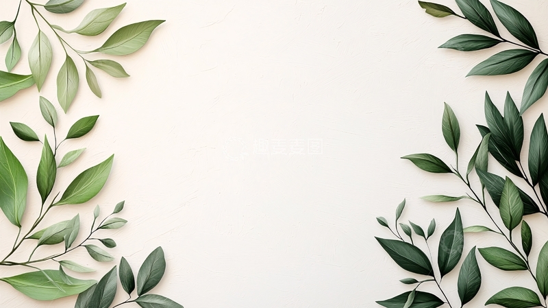 高清大图下载【趣麦麦图】绿叶边框的白色背景