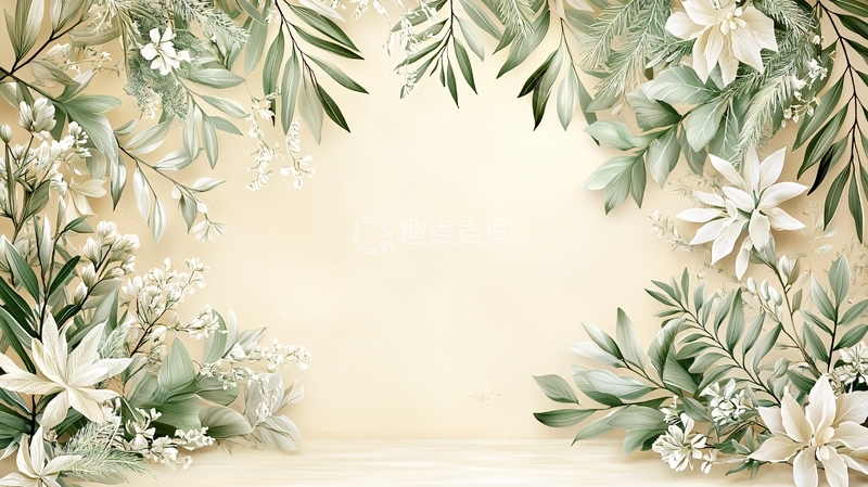 高清大图下载【趣麦麦图】淡雅花叶边框背景