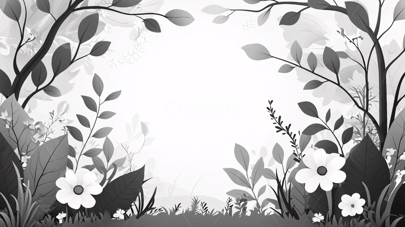 高清大图下载【趣麦麦图】黑白手绘花草背景