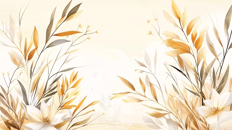 高清大图下载【趣麦麦图】淡雅金色植物背景