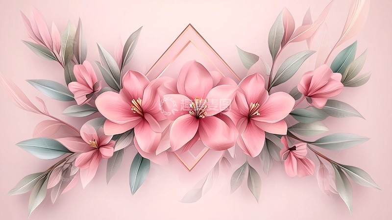 高清大图下载【趣麦麦图】粉色花朵三角形背景