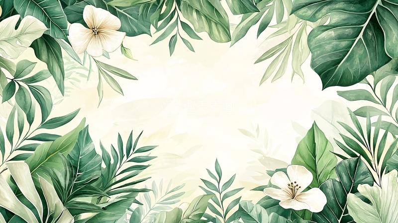 高清大图下载【趣麦麦图】热带绿叶花卉背景