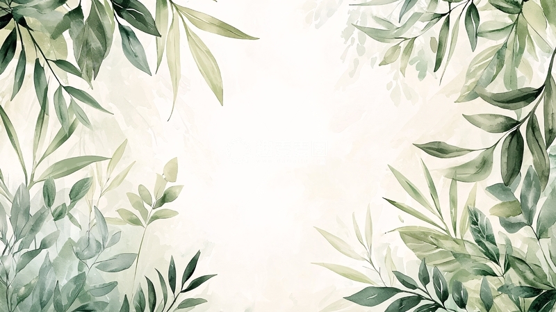 高清大图下载【趣麦麦图】绿色水彩树叶背景