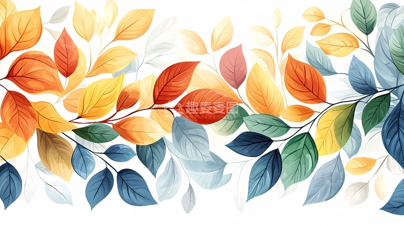 高清大图下载【趣麦麦图】彩色树叶水彩画