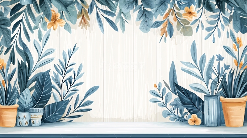 高清大图下载【趣麦麦图】蓝色植物花卉清新背景