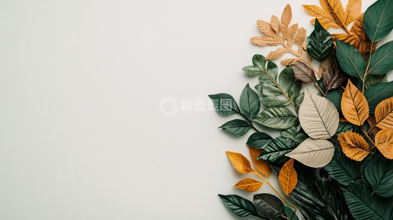 高清大图下载【趣麦麦图】叶子拼贴在白色背景