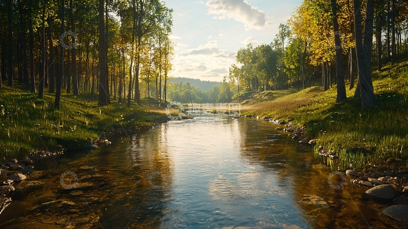 高清大图下载【趣麦麦图】宁静的森林河流风景