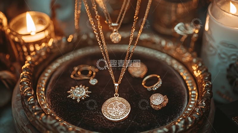高清大图下载【趣麦麦图】金色首饰静物特写