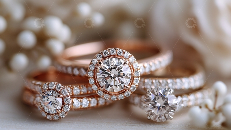 高清大图下载【趣麦麦图】玫瑰金钻石戒指特写