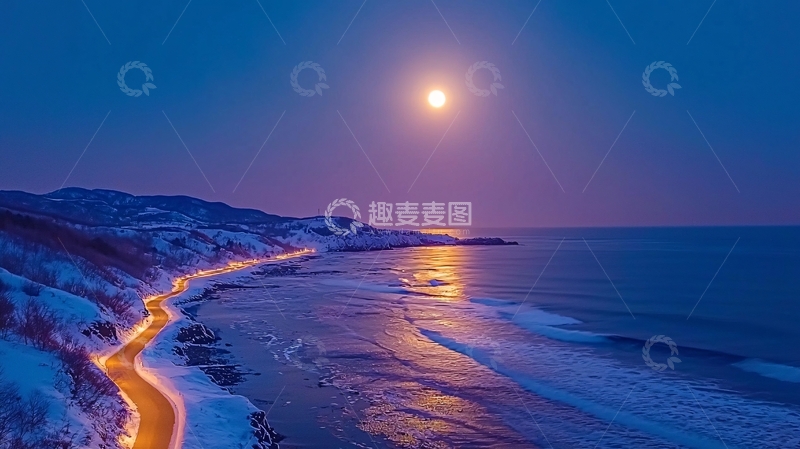 高清大图下载【趣麦麦图】夜空下的海岸线