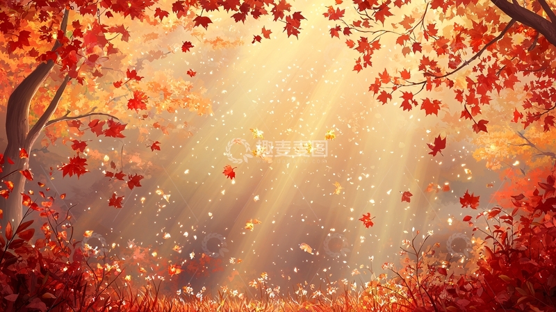 高清大图下载【趣麦麦图】秋日森林阳光洒落