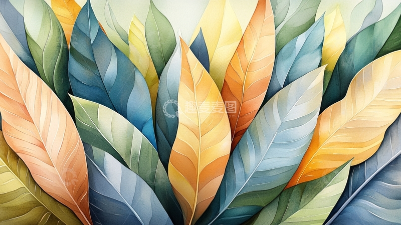 高清大图下载【趣麦麦图】水彩风格的树叶