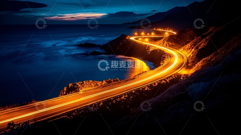 高清大图下载【趣麦麦图】海岸公路夜景