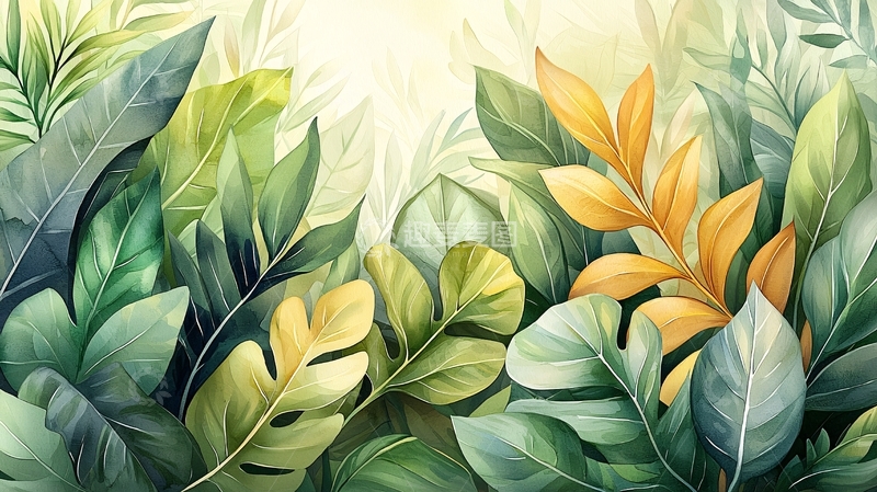 高清大图下载【趣麦麦图】热带植物水彩画风
