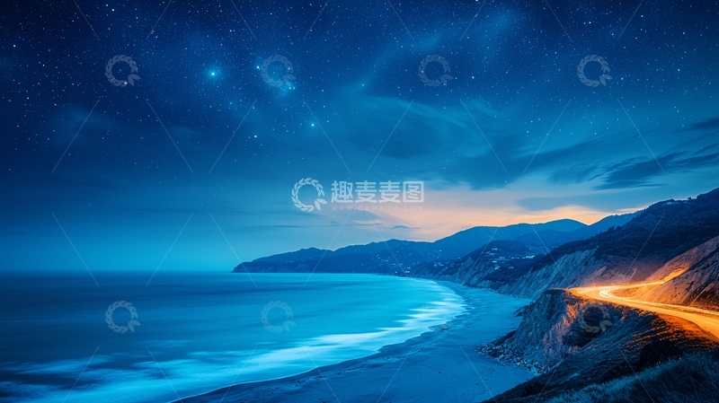 高清大图下载【趣麦麦图】蓝色海岸线夜景