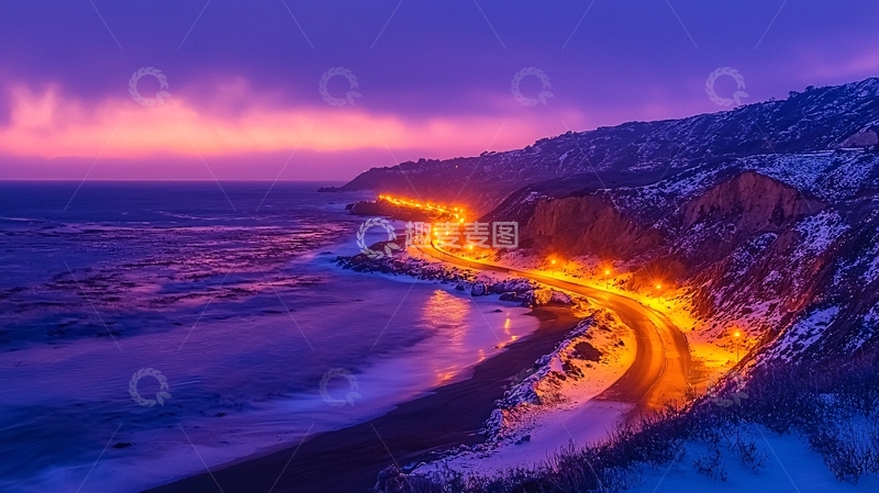 高清大图下载【趣麦麦图】沿海公路夜景