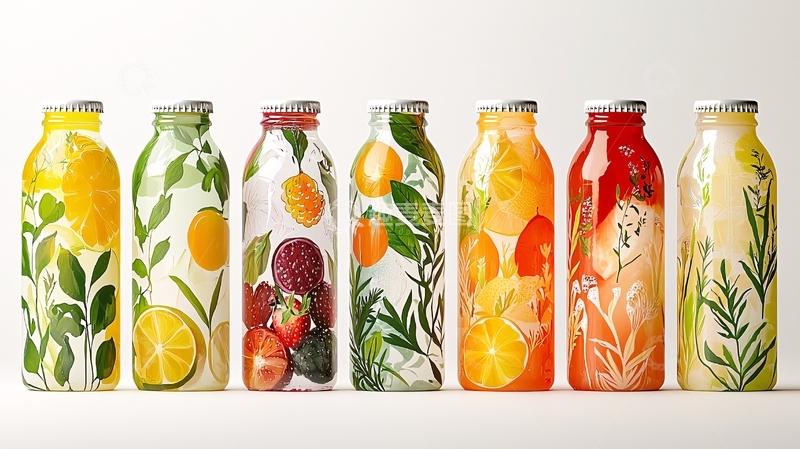 高清大图下载【趣麦麦图】果蔬饮料瓶装饰图案