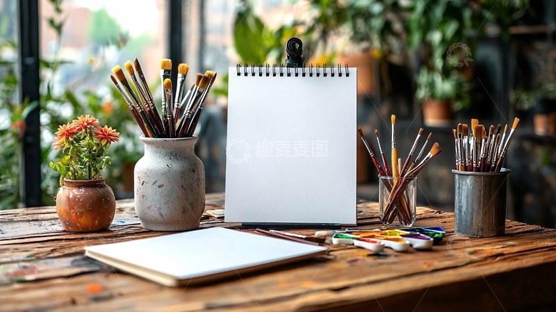 高清大图下载【趣麦麦图】绘画工作室的桌面场景